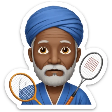 ancient guru india old black man with 1 badminton racket sticker
