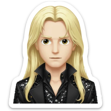 Alucard with long blonde hair, black sequin outfit sticker