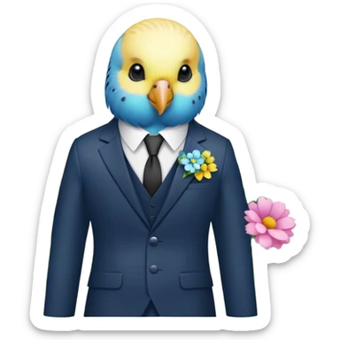 budgie in a suit with flowers  sticker