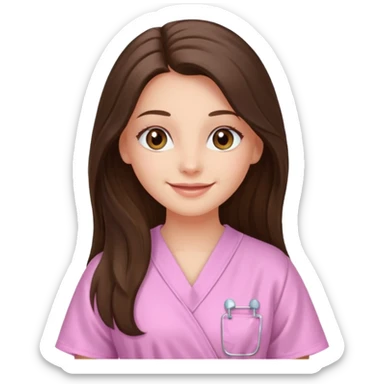 happy long haired brunette girl hazel eyes in light pink in therapy sticker