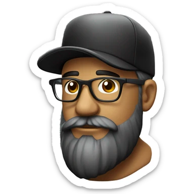 Hombre con barba corta color negro con gorra y lentes sticker