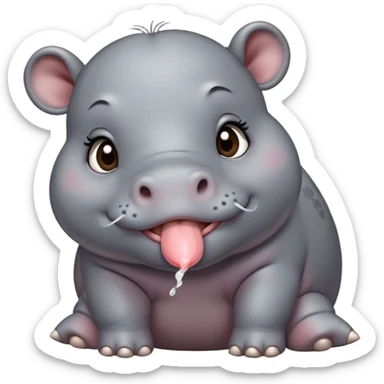 A cute little realistic contented hippo with brown/black eyes and gray skin tone blows a kiss sticker