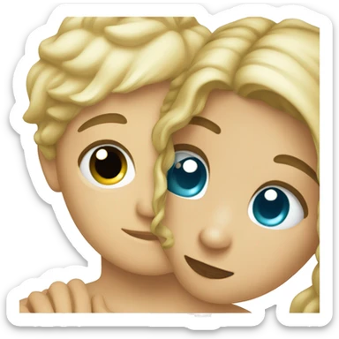 A bronde boy with blue eyes hugging a blonde girl with bluegreen eyes sticker