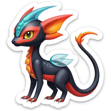 Colorful Translucent Tricky Hot Handsome Meloetta-Salandit-Litten-Pokémon-Fakémon-fusion-hybrid-creature sticker