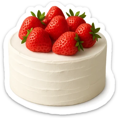 white cake with strawberries on top sticker