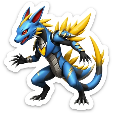 Edgy futuristic Zeraora-Salandit-Renamon-fusion sticker