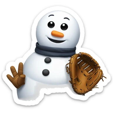 snowman with a baseball glove in left hand sticker