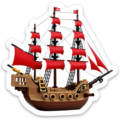 Pirate Ship (Toy) - Lego Pirate Ship (Model Year: 2021) (Iconic colour: Brown with red sails) sticker