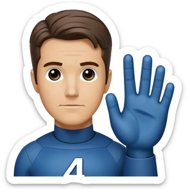 reed richards from fantastic four with the number 4 on chezt sticker
