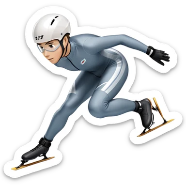 An icon showing a grand arena, snow-covered mountains in the distance, and a crisp blue sky. professional speed skater leaning into a turn on a polished ice track, dressed in a sleek suit and helmet. Transparent background highlights speed and precision. sticker