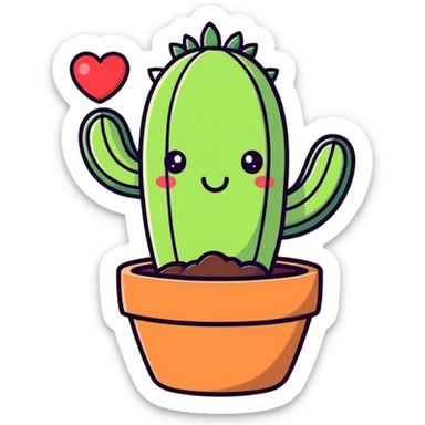 Happy Cactus best friends with heart eyes in a pot sticker