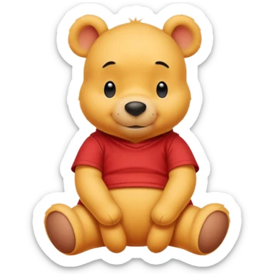 a cute sitting whinne the pooh in a red t shirt sticker