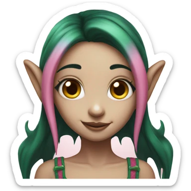 Pink fairy elf girl with dark green hair, tooth gap, and four eyes sticker