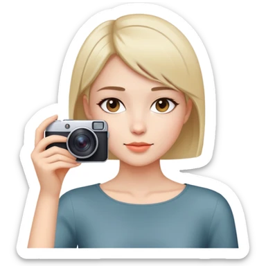 beautiful young lady with short straight hair taking a photo, upper body view sticker