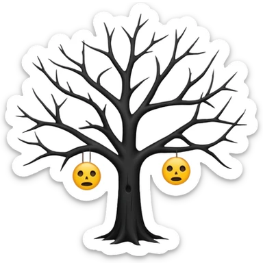  black dead tree silhouette, leafless, dark minimal style, simple emoji, centered, no background sticker