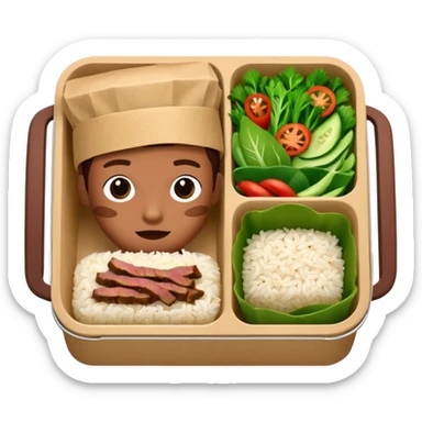 create an emoticon of a retangular lunch box made of kraft paper, with inside rice, beaf and green vegetables in a ordered way, like 3 strips. The lunch box should be the most similar to this real one..

https://i.postimg.cc/FKcHz1tk/Screenshot-2025-11-11-alle-16-06-29.png sticker