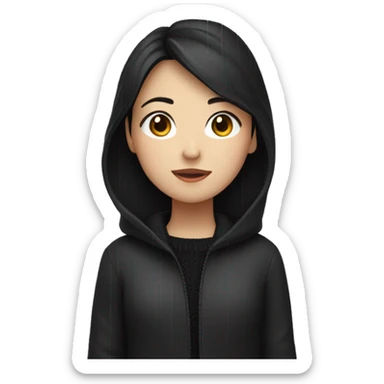 dark haired asian girl with black sweater in the rain sticker