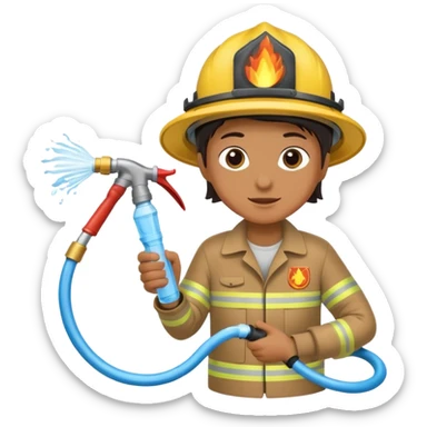 A hand holding a water hose and extinguishing the fire, no fireman sticker