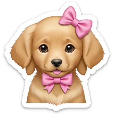 female golden retriever puppy with pink bows above her ears sticker