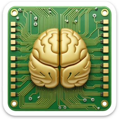 brain emoji with visible circuit patterns, resembling a computer motherboard, in green and gold colors sticker