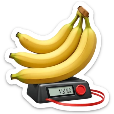 Bomba de dinamite ilustrada com seis bananas vermelhas presas por fitas pretas. Possui um cronômetro digital central marcando "00:00:03" e fios coloridos em espiral saindo das extremidades. sticker