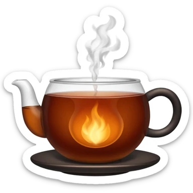 A close-up image of a cup filled with hot black tea, steam rising gently from the surface, placed on a simple background sticker