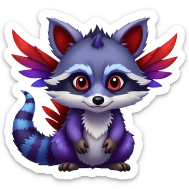 Raccoon dragon hybrid with wings dark purple and blue and red sticker