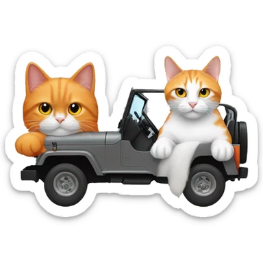 Orange cat, and gray cat, driving a black jeep sticker