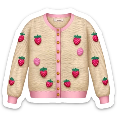 beige crocheted cardigan embroidered with small pink strawberries sticker