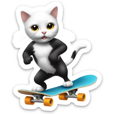 Black and white cat skateboarding  sticker