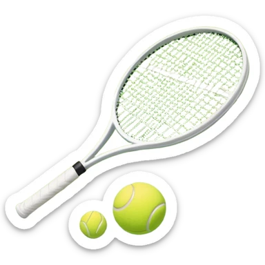 A tennis racket and a ball placed on the ground, with a tennis court in the background. The court lines and net are visible, emphasizing the structure and focus of the sport, creating a dynamic and energetic vibe. sticker
