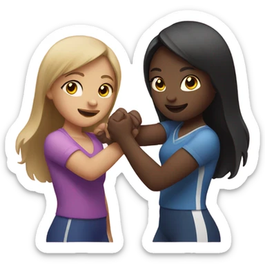 Two girls hand wrestling one with light skin and one with dark  sticker