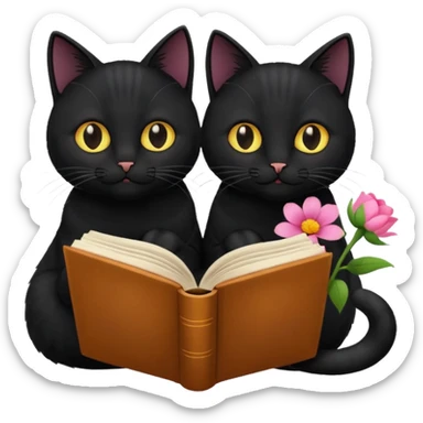  1 black Cats reading book + flower sticker