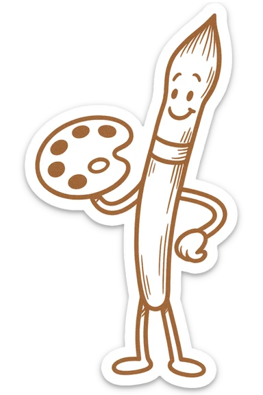in the same style as this create a paint brush holding a paint pallet  sticker