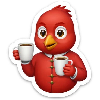 cardinal bird with a cup of coffee sticker