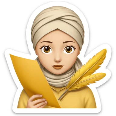 truthahnvogel with headscarf (no human) holding yellow paper sticker