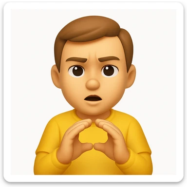 A 3D emoji in iOS emoji aesthetic style of a cartoon person holding both hands close together in front of their body, palms facing each other to show a narrow space or small distance, with a focused or explaining expression, glossy Apple-style rendering, clean white background sticker