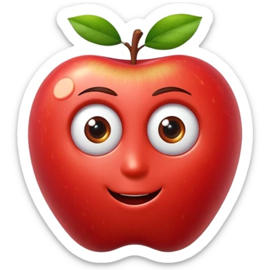 crea una manzana tipo emoji con  ojos y boca 3d tipo pixar sticker