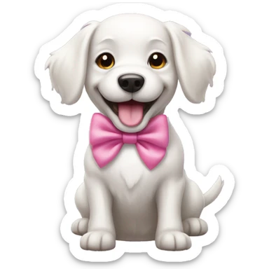 White happy dog with pink bow sticker