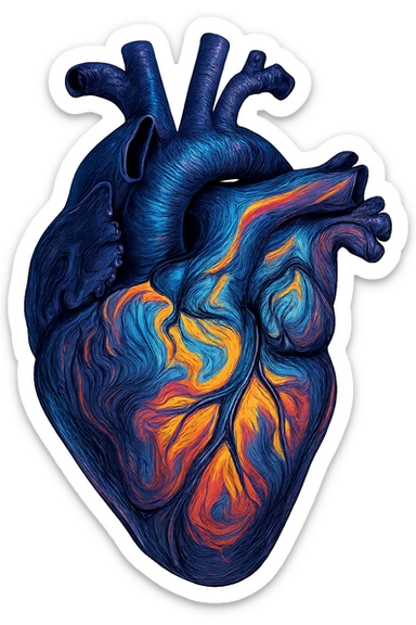 realistic digital art of a heart with a swirling oil slick pattern, no background sticker