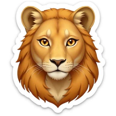 Cinematic Noble Lioness Portrait Emoji, Poised and regal, with a graceful, athletic build and a sleek, tawny Fur, piercing soulful amber eyes, Simplified yet sharp and sophisticated features, highly detailed, glowing with a warm, dignified glow, high shine, intelligent and fierce, stylized with an air of wild elegance, focused and attentive, soft glowing outline, capturing the essence of a watchful and confident lioness, so majestic it feels as though it could silently prowl out of the screen with effortless authority! sticker