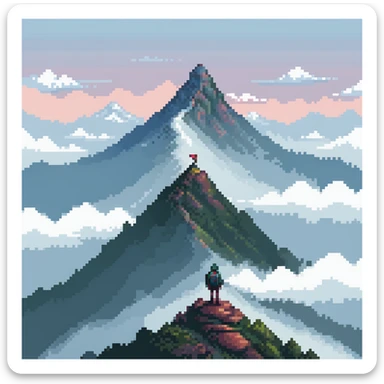 traveler standing on mountain peak surrounded by mist sticker
