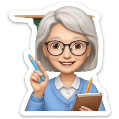 woman teacher, old, wearing glasses, hold chalk on hand sticker