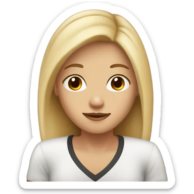 a girl with blonde medium hair with brown eyes drinking coffee sticker