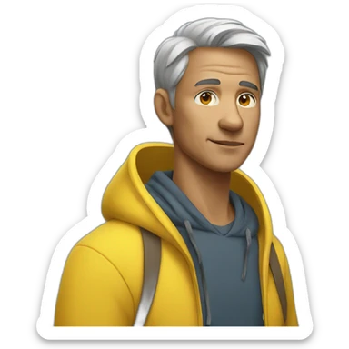 A mature boy wearing yellow hoodie sticker