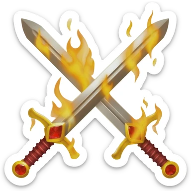 Flaming golden crossed swords with red gems sticker