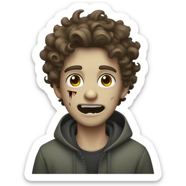 curly/wavy brown hair white male teenager mixed with zombie emoji sticker