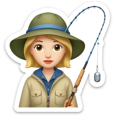 a fisherwoman with a fishing rod sticker