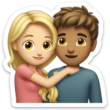 Boy with brow hair hugging with blonde girl sticker