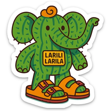 Larili Larila, an elephant with cactus skin texture, wearing oversized Birkenstock sandals sticker